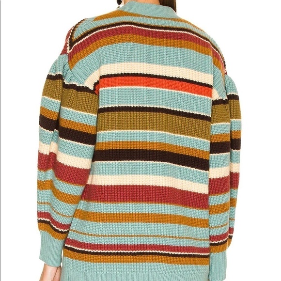 Ulla Johnson Teal striped Tillie ballon sleeve cardigan sweater S - Picture 5 of 11